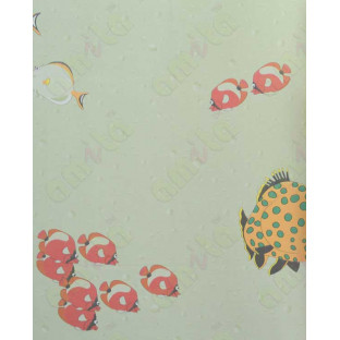 Green red white orange fish with bubbles home décor wallpaper